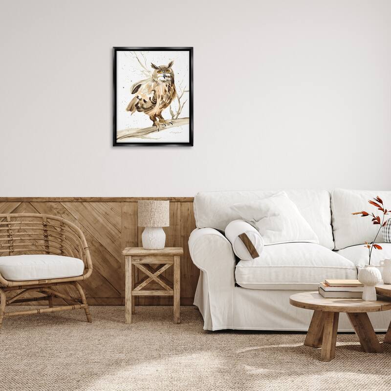 Stupell Owl Perched in Tree Framed Floater Canvas Wall Art Design by Kelley Talent