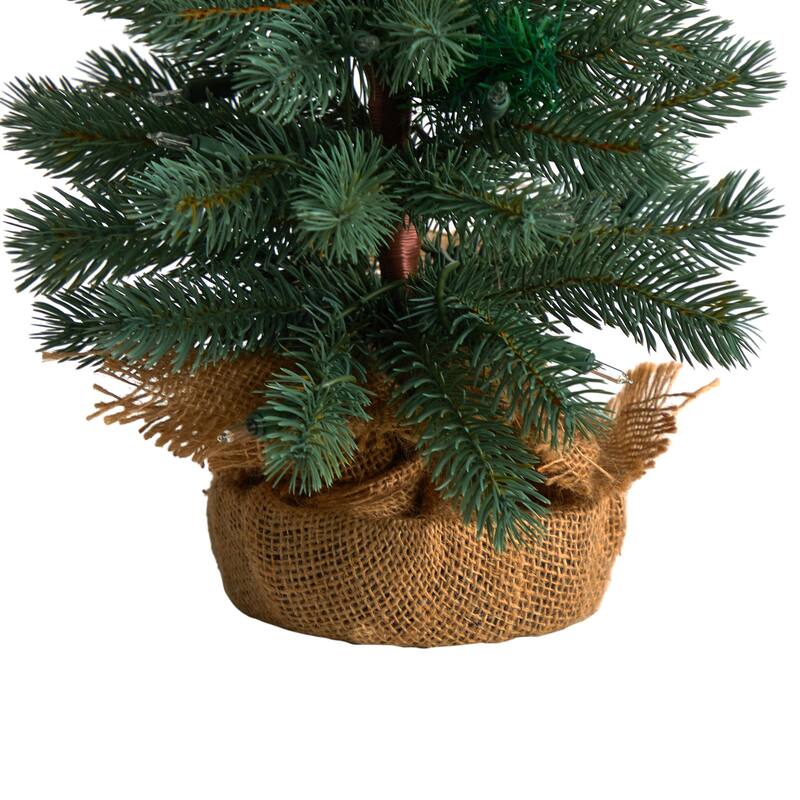 3ft. Green Pine Artificial Christmas Tree with 50 Warm White Lights in Burlap Base - Petite Rustic Holiday X-Mas Accent