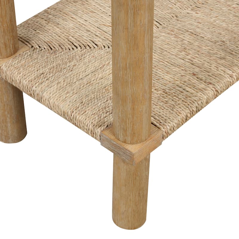 Beacon Wooden Sofa Console Table with Drawers, Bohemian Entryway Table, Hallway Table with Seagrass Shelf