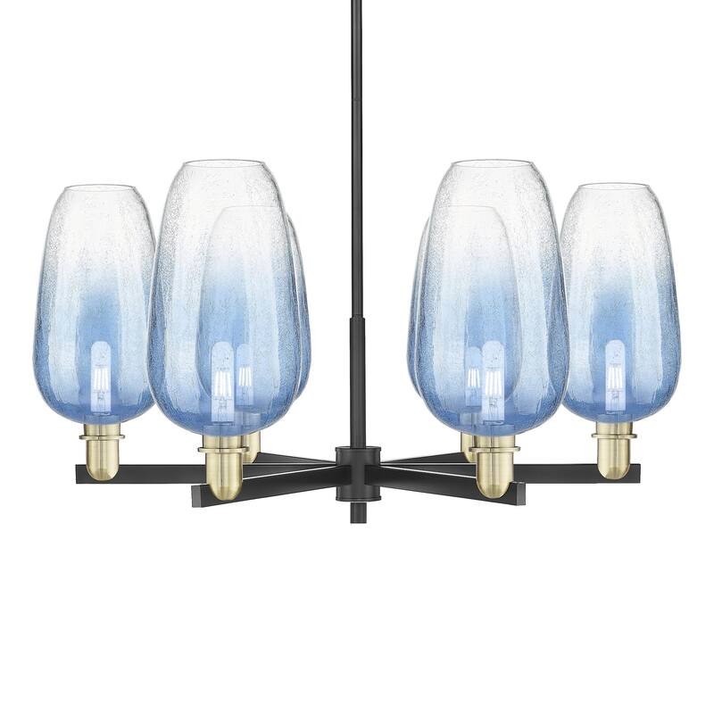 Innovations Lighting 716-6CR-17-24 Brookhaven Flute Chandelier - Black Antique Brass / Sapphire Blue