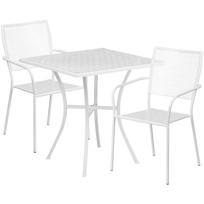 28'' Square Indoor-Outdoor Steel Patio Table Set with 2 Square Back Chairs