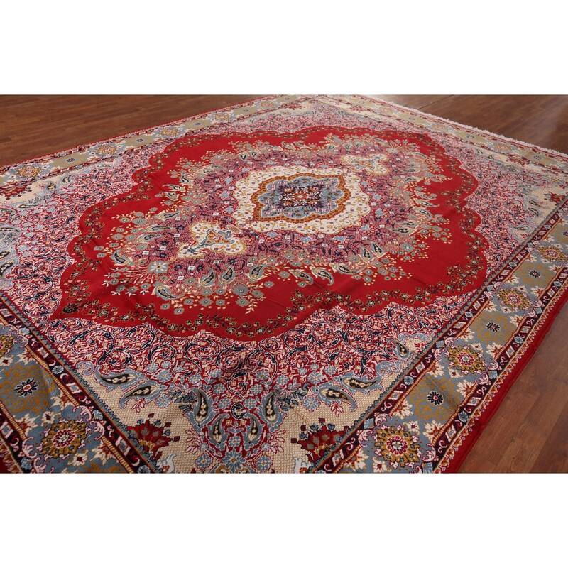 Paisley Red Floral Kashan Turkish Area Rug Bedroom Machine Made Carpet - 9'8" x 12'9"