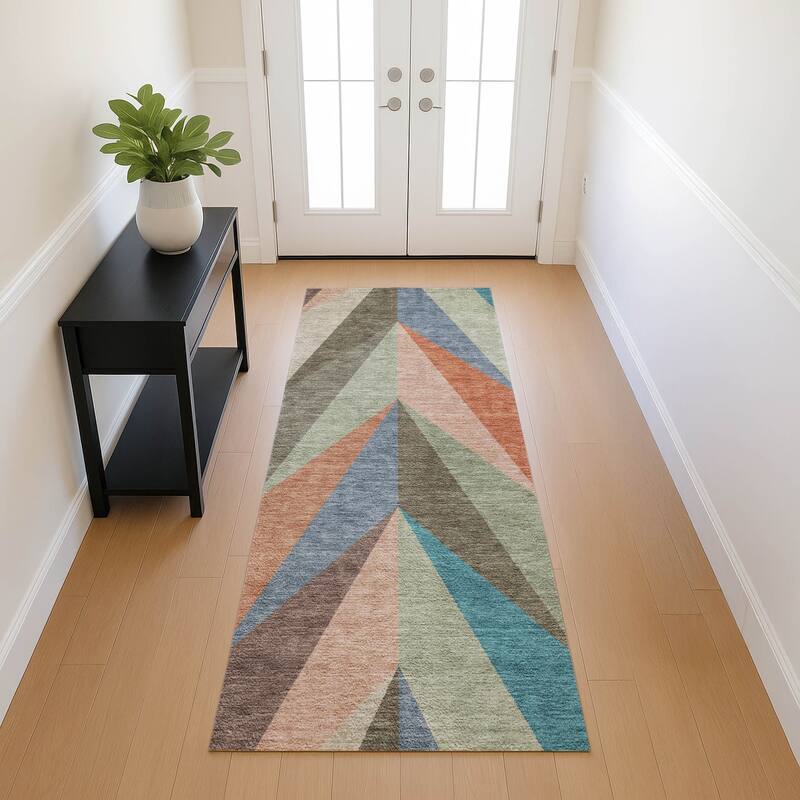 Machine Washable Indoor/ Outdoor Modern Chevron Chantille Rug