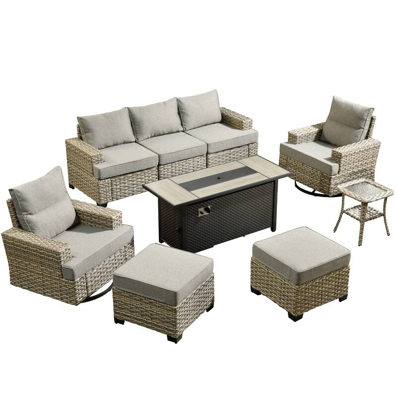 XIZZI 9-Piece Outdoor Patio Furniture Swivel Chair Set with Fire Pit