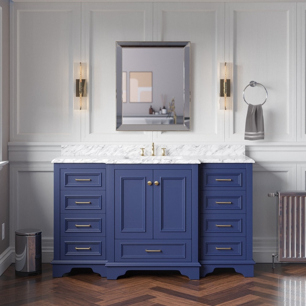KitchenBathCollection Nantucket 60" Single Bathroom Vanity with Carrara Marble Top