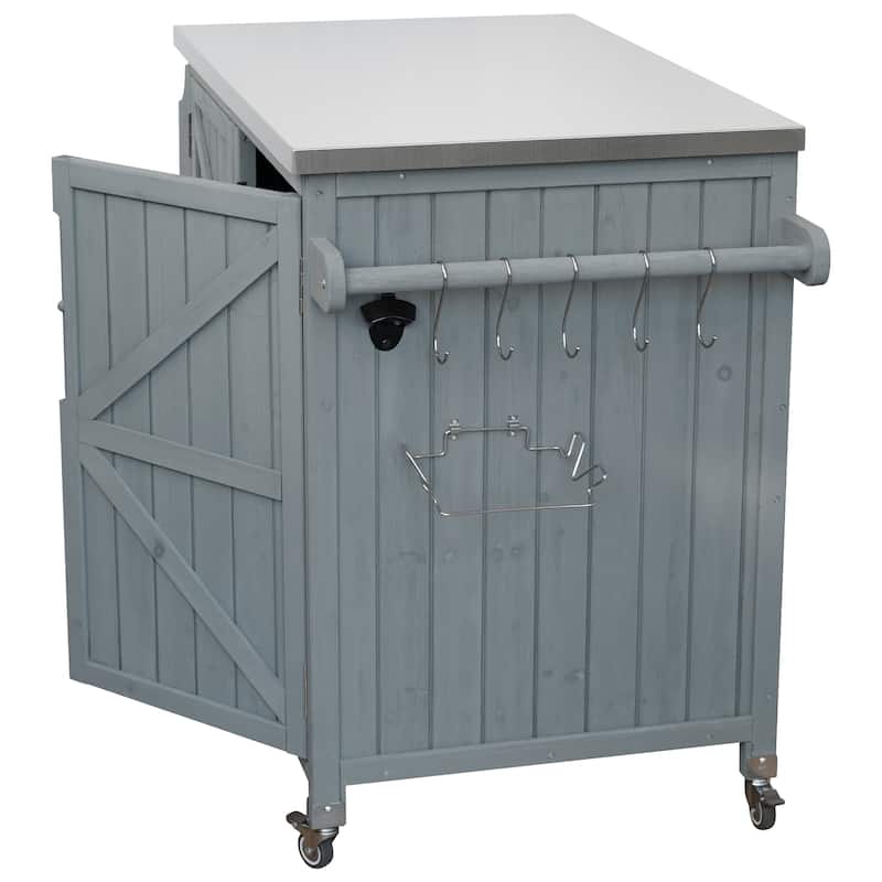 42.1" Outdoor Kitchen Island with Side Shelf, with Storage Cabinet, Outdoor Kitchen Cabinet, Adjustable Shelf and 4 Wheels