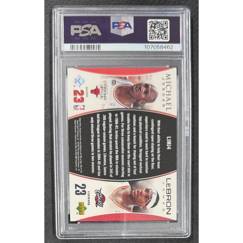 Michael Jordan LeBron 2005 Upper Deck Bonus Pack Basketball Card #LJMJ4 Graded PSA 7 - 8' x 11'