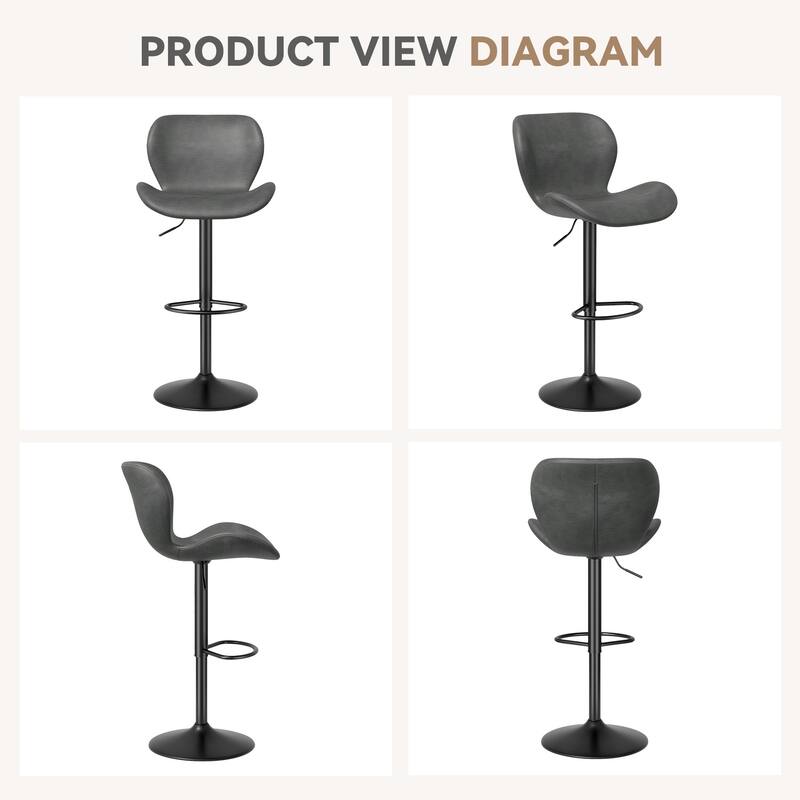 Swivel Bar Stools Set of 2,PU Leather Upholstered Barstools with Back & Footrest, Seat Adjustable Height 22.2-31IN Bar Chairs