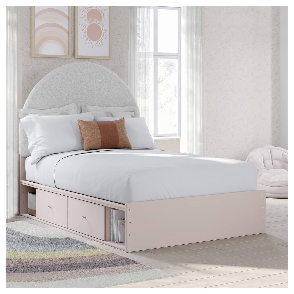 Signature Design by Ashley Wistenpine Pink/Cream Full Upholstered Panel Platform Bed with Storage
