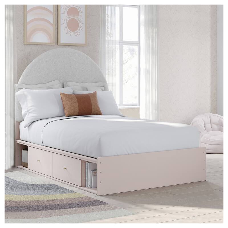 Signature Design by Ashley Wistenpine Pink/Cream Full Upholstered Panel Platform Bed with Storage - Pink/Cream - Full