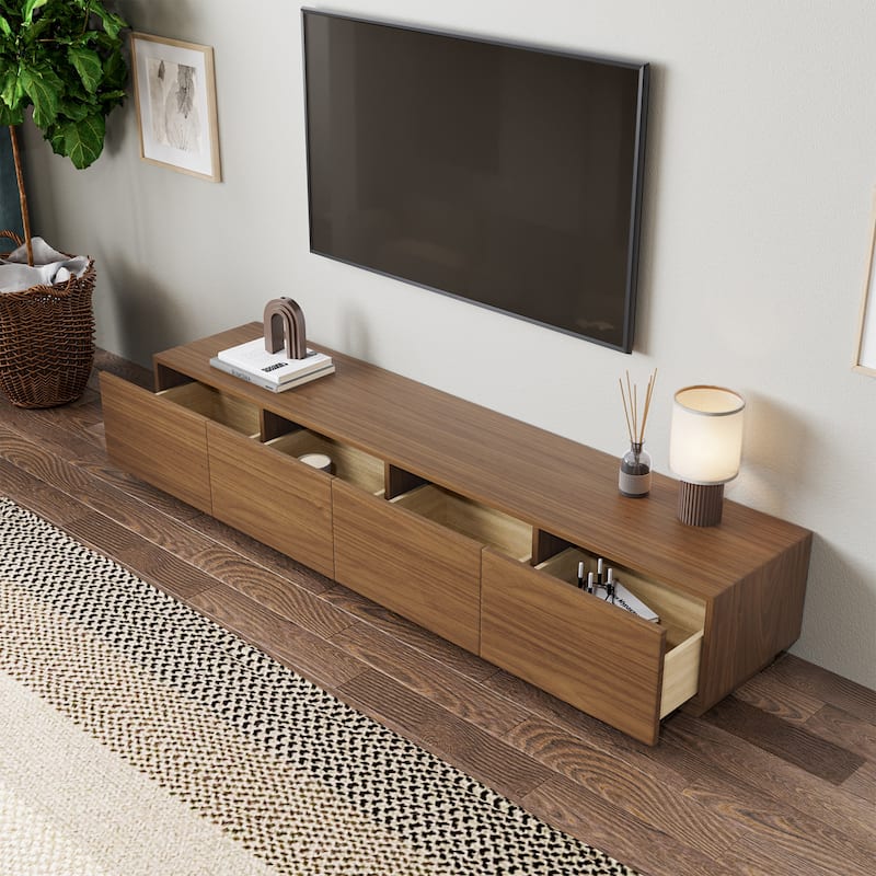 Minimalist Wood TV Stand with 4 Drawers, Modern Long Media Console for up to 100 Inch, Fully Assembled