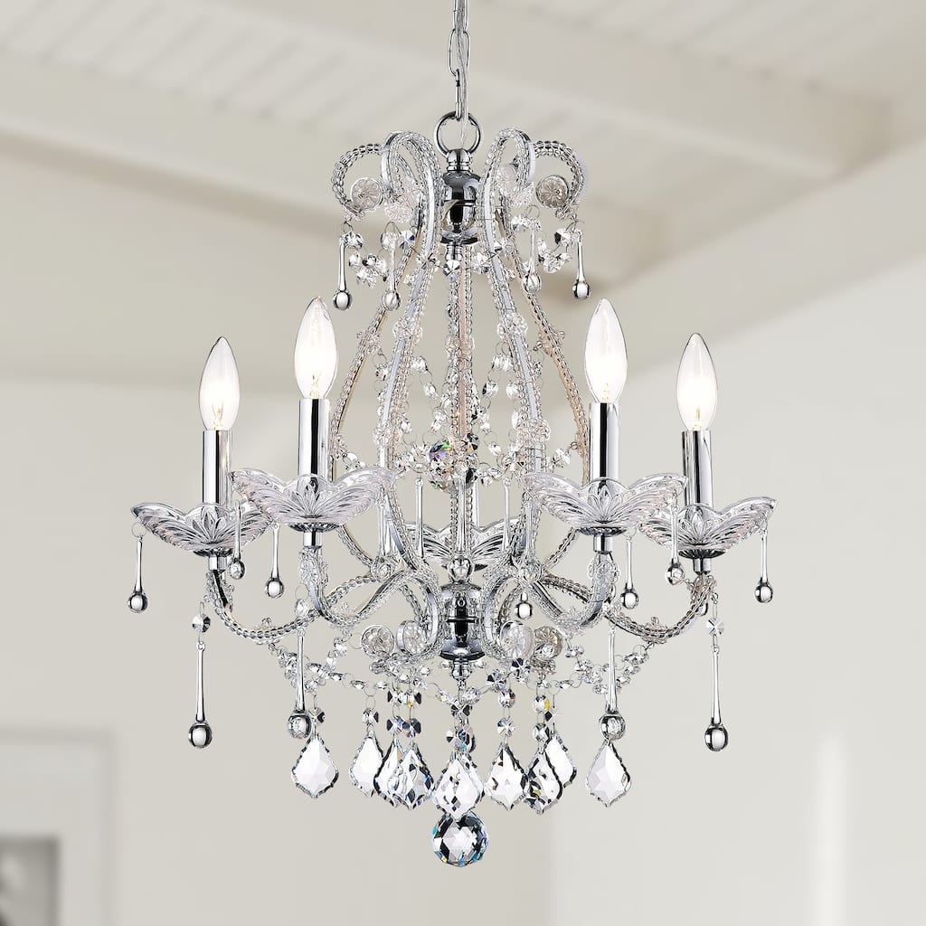 Chrome 5-Light Candle Style Chandelier with Crystal
