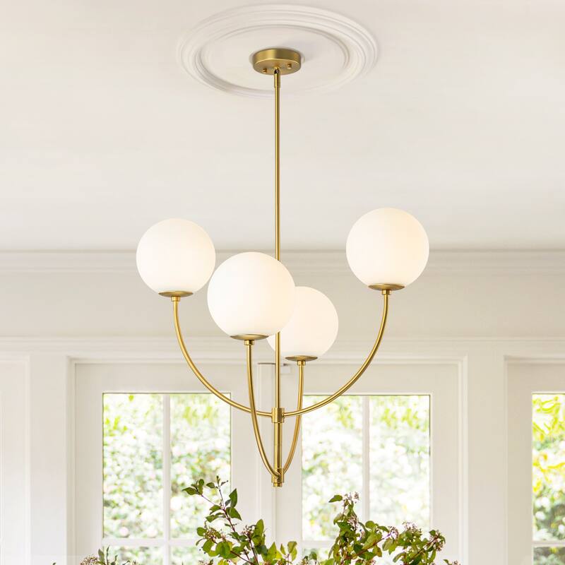 4-Light Modern Sputnik Opal Glass Chandelier - Gold
