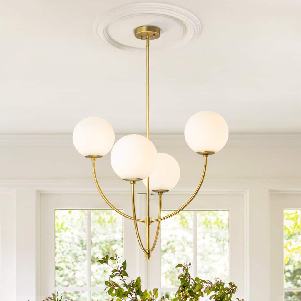 4-Light Modern Sputnik Opal Glass Chandelier - Gold