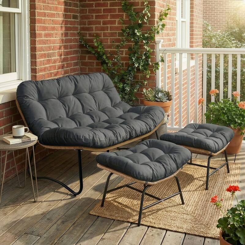 FINCATI 2-Person Outdoor/Indoor Wicker Lounge Egg Chair Loveseat, Oversized 51" Patio Club Chair with 5.5" Cushion