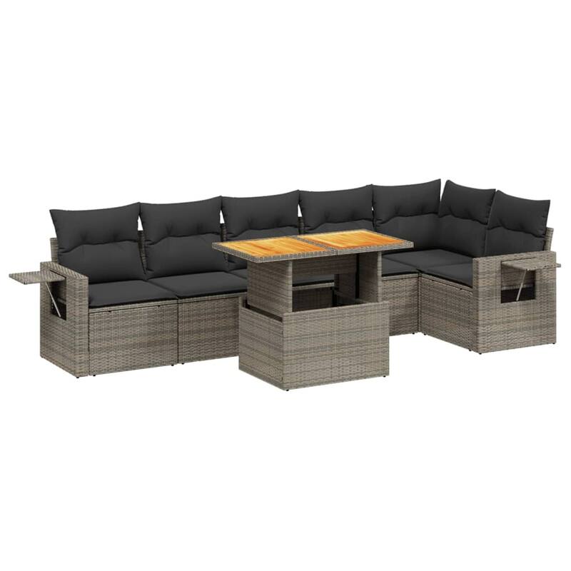 vidaXL Patio Sofa Set with Cushions Table and Lounge Sofas 7 Piece Poly Rattan - 21.7 x 39.4 x 28.7