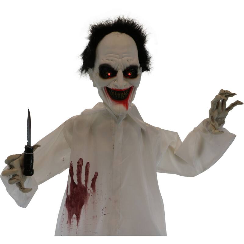 Haunted Hill Farm 5.75-Ft. Animatronic Doctor, Indoor/Covered Outdoor Halloween Decoration, Red LED Eyes, Laughing, Snips