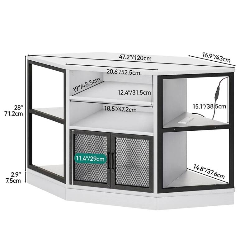 Corner Media Console with Storage Cabinets and LED Light - 47 inches in width