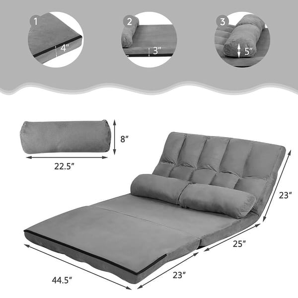 dimension image slide 4 of 6, Costway Foldable Floor Sofa Bed 6-Position Adjustable Lounge Couch