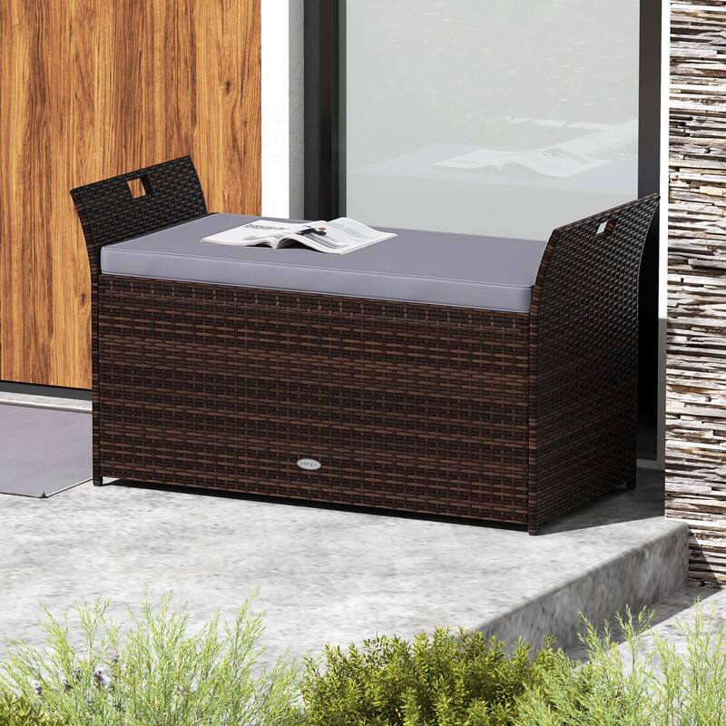 Costway Outdoor Bench with Hand-woven PE Rattan Wicker Cushion & Side - See Details