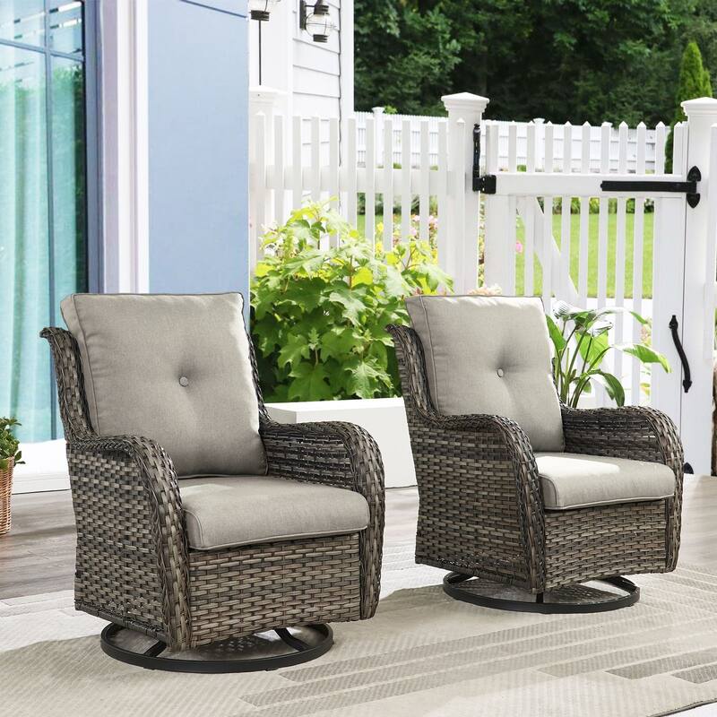 Gymojoy Wicker Swivel Glider Chair with Water-Resistant Olefin Cushions - 2-Piece - Grey Wicker / Beige Cusion