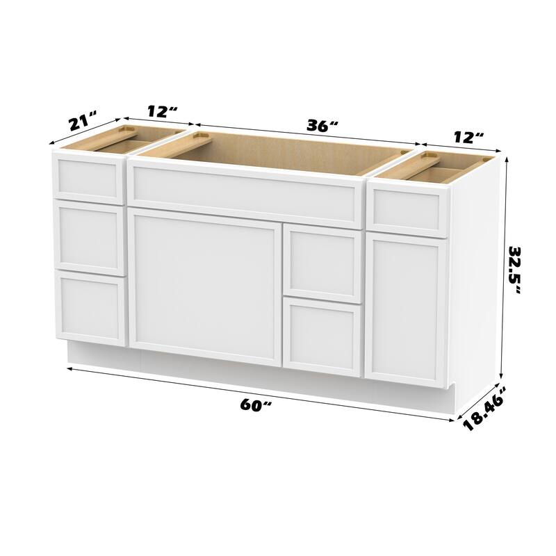 Vanity Art 60" Birch Freestanding Bathroom Vanity Cabinet without Top