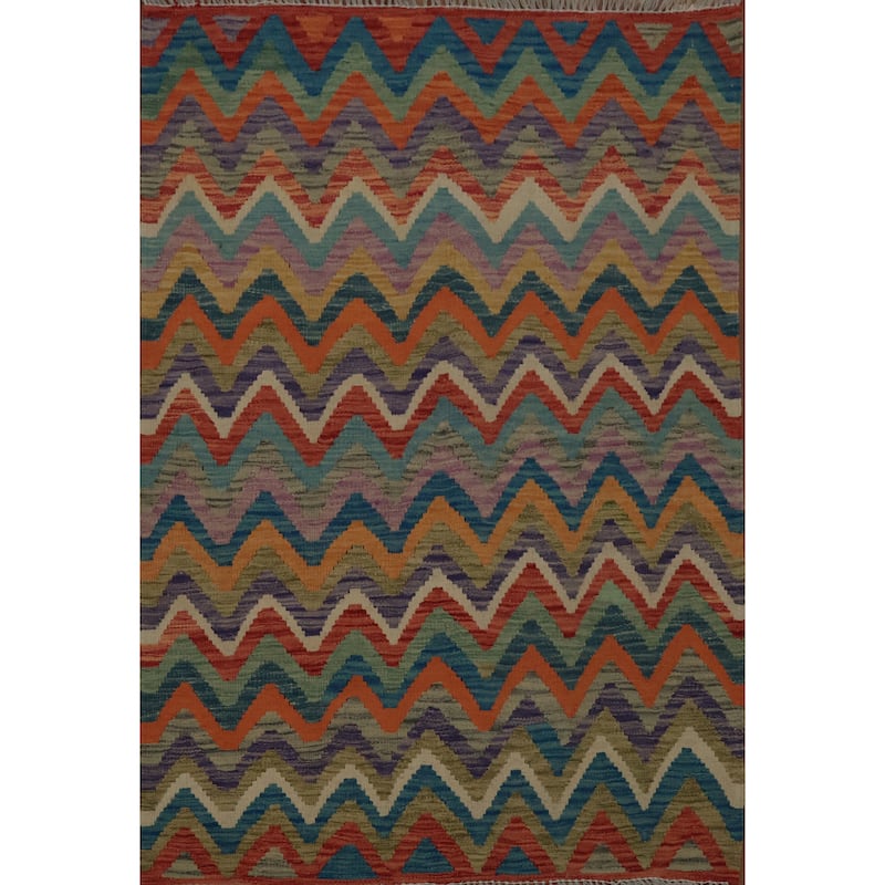 Hand Woven Oriental 100% Wool Carpet Southwestern Geometric Multi-Colored Kilim Area Rug - 5' 0'' X 3' 5''