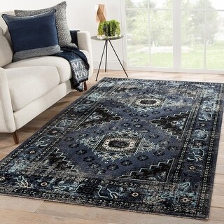 Filbert Rugs The Curated Nomad Filbert Indoor/ Outdoor Medallion Black/ Blue Rug ...
