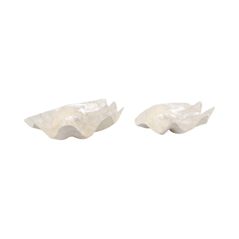 Shell-Inspired Decorative Bowl with Wavy Edge - Set of 2 - 20" Ivory - 20.0"