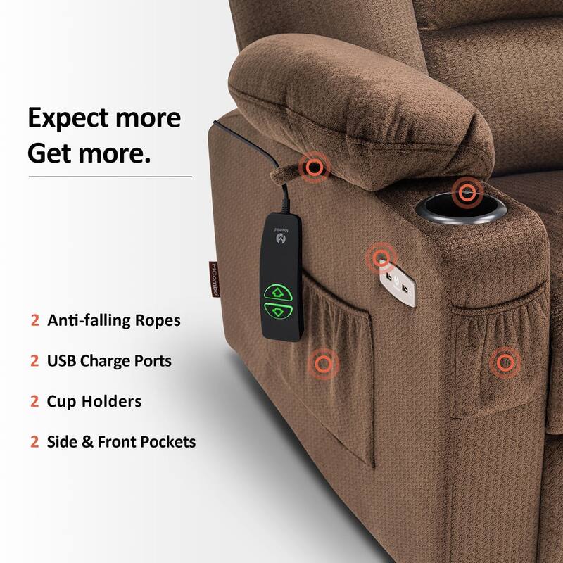 MCombo Power Lift Recliner Chair with Massage and Heat for Elderly, Extended Footrest, USB Ports, Fabric (Medium)