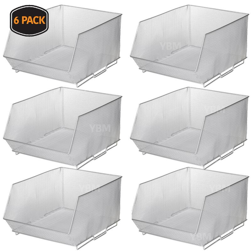 Mesh Stacking Bin Silver Storage Containers Pantry Organizers Great - 8.5x10x8-6 pack