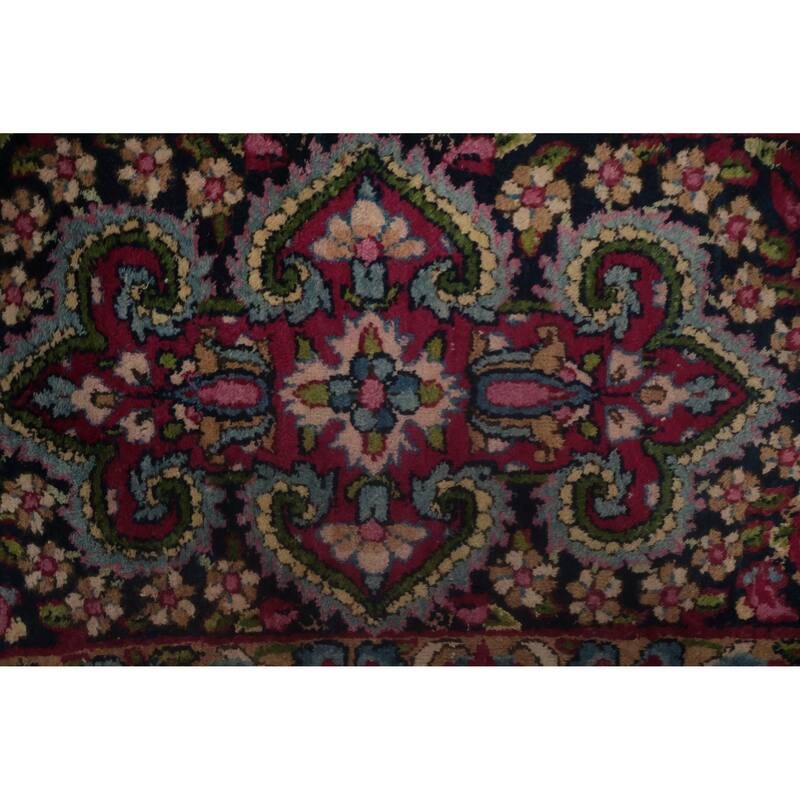 Hand Knotted Oriental 100% Wool Carpet Traditional Floral Pink Kerman Area Rug - 13' 10'' X 9' 9''