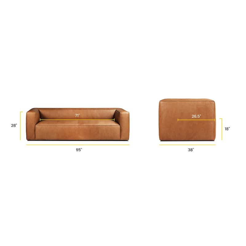 Poly & Bark Piazza 95" Sofa in Saddle Tan - Full Grain Genuine Italian Leather