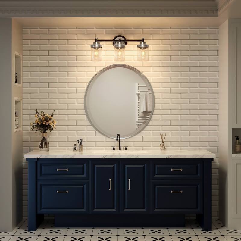 Modern Dimmable Vanity Light with Clear Ribbed Glass Shades E26 Sockets
