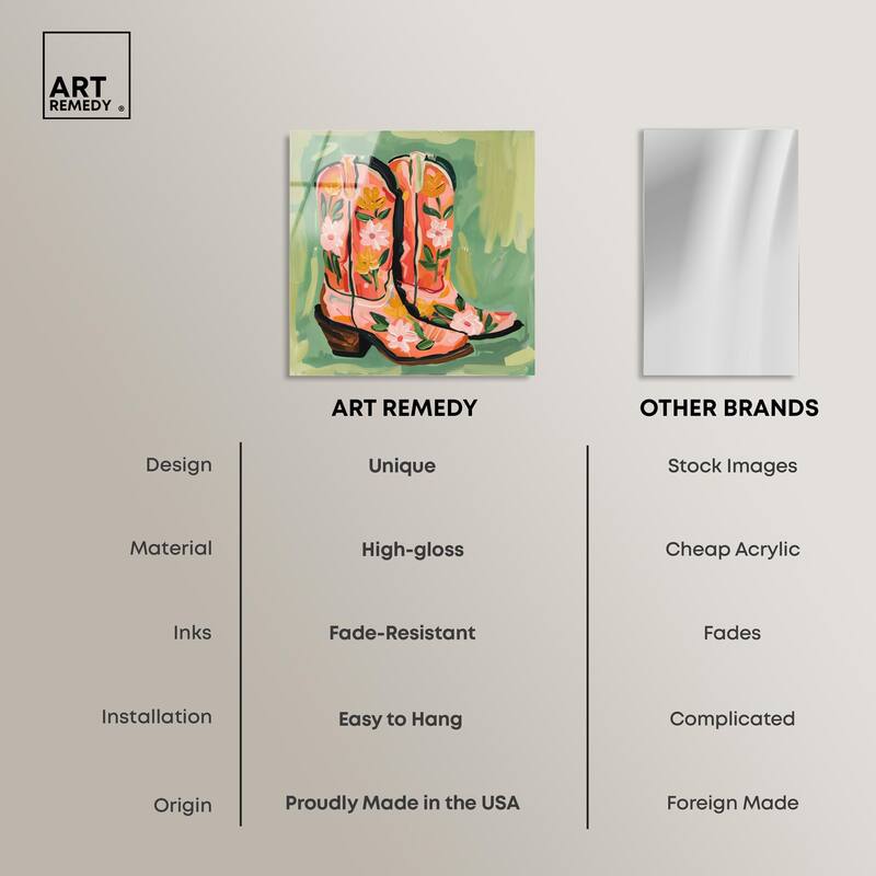 Wildflower Cowboy Boots Acrylic by Art Remedy, Ready to Hang