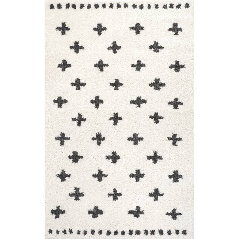 JONATHAN Y Calvia Berber Geometric Shag Area Rug - 4 X 6 - White/Black