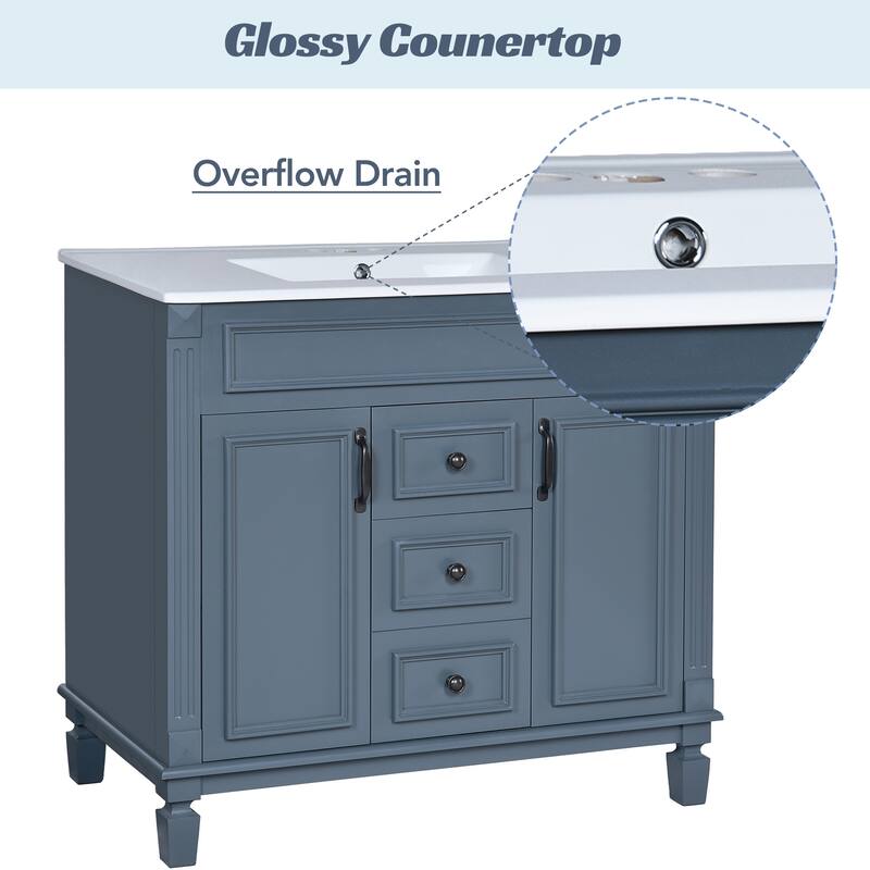 36" Freestanding Bathroom Vanity with White Integrated Ceramic Sink - 35.9'' x 17.9'' x 34''