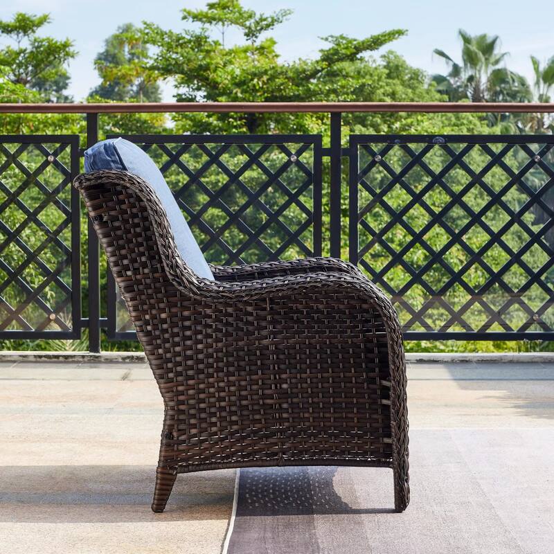 Outdoor Wicker High Back Club Chair with Cushions (Set of 2)
