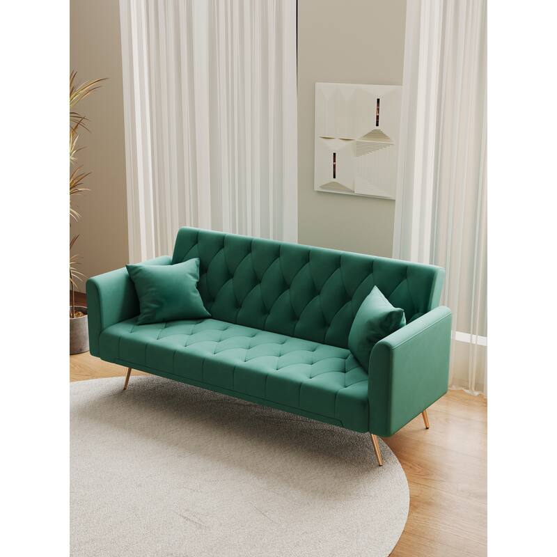 71" Velvet Love Seat Couches, Adjustable Backrest Sofa Bed with 2 Pillow