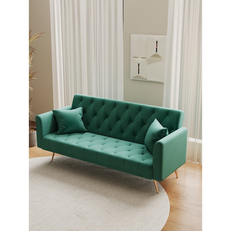 Velvet Upholstered Armsofa with Adjustable Backrest, Convertible Sleeper Sofa Bed, Stylish Loveseat with Metal Legs