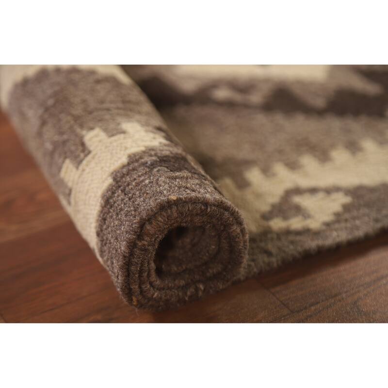 Hand Woven Oriental 100% Wool Carpet Southwestern Geometric Brown Kilim Area Rug - 6' 6'' X 4' 11''