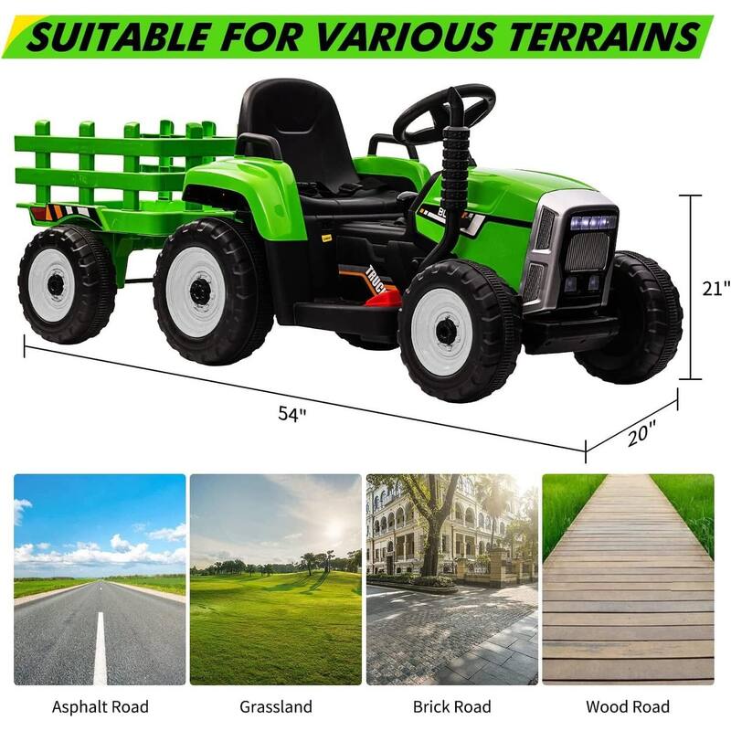 25W Kids Ride On Tractor, Electric Vehicle Car with Trailer & Remote Control