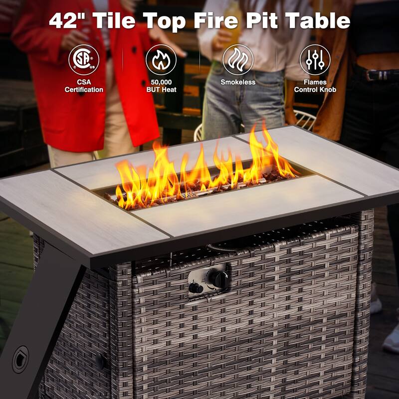 OVIOS 7-piece Patio Swivel Chair Set with 42" Fire Table