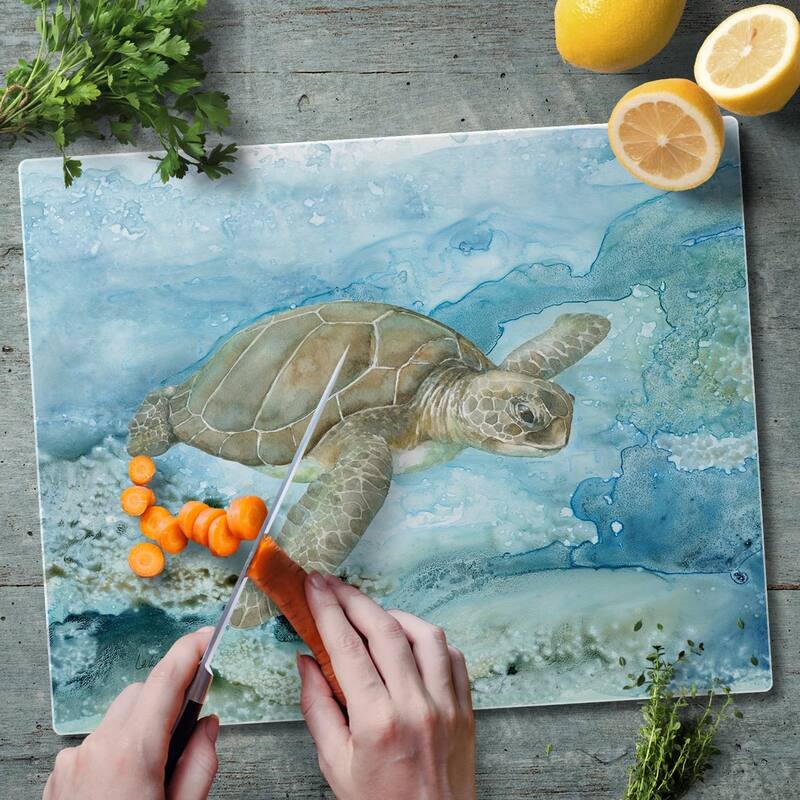 Under Sea Life 3mm Heat Tolerant Tempered Glass Cutting Board 15” x 12” Made in the USA Dishwasher Safe