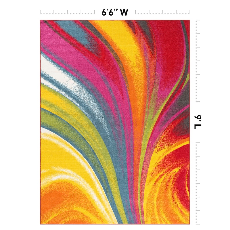 World Rug Gallery Modern Contemporary Waves Multicolored Non-slip Non-skid Area Rug