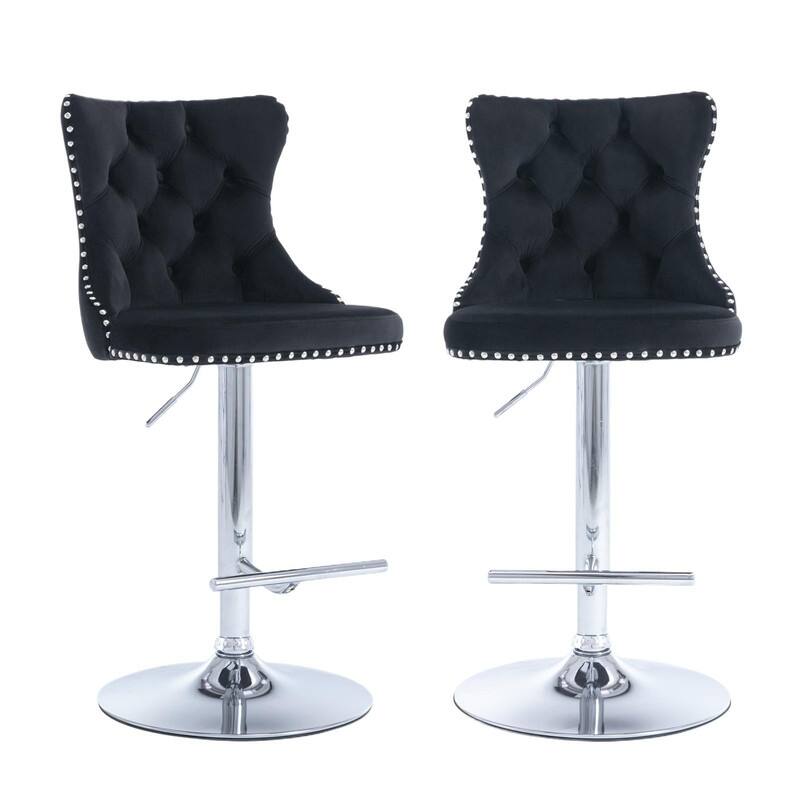 Velvet Upholstered Nailheads Tufted Swivel Bar Stools (Set of 6)