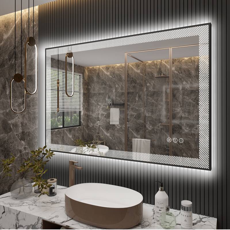KIOTEE Metal Frame Frontlit & Backlit Anti-Fog Tempered Glass Bathroom Vanity Mirror Wall Mirror with ETL and 3-Year Warranty - 48x32