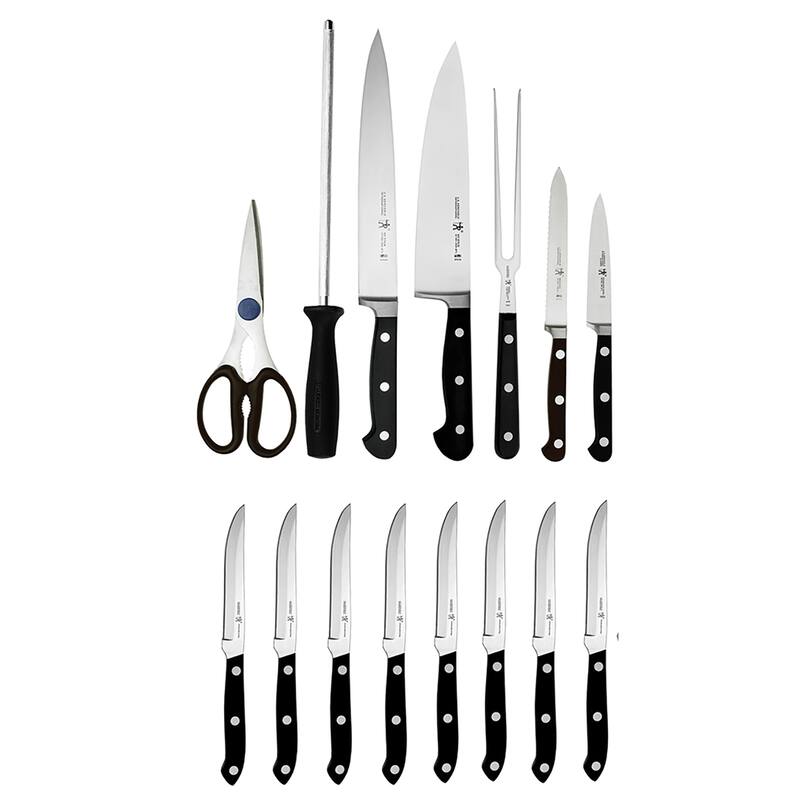 Henckels Classic 16-Piece Knife Block Set, Chef’s Knife, Serrated Utility Knife, Bread Knife, Steak Knives, Black