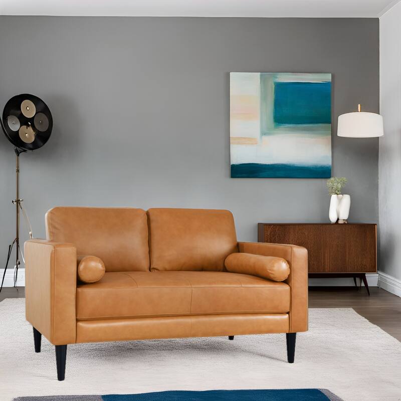 Genuine Leather Sofa Set – Mid-Century Modern Chair, Loveseat & Sofa with Luxurious Comfort - Loveseat
