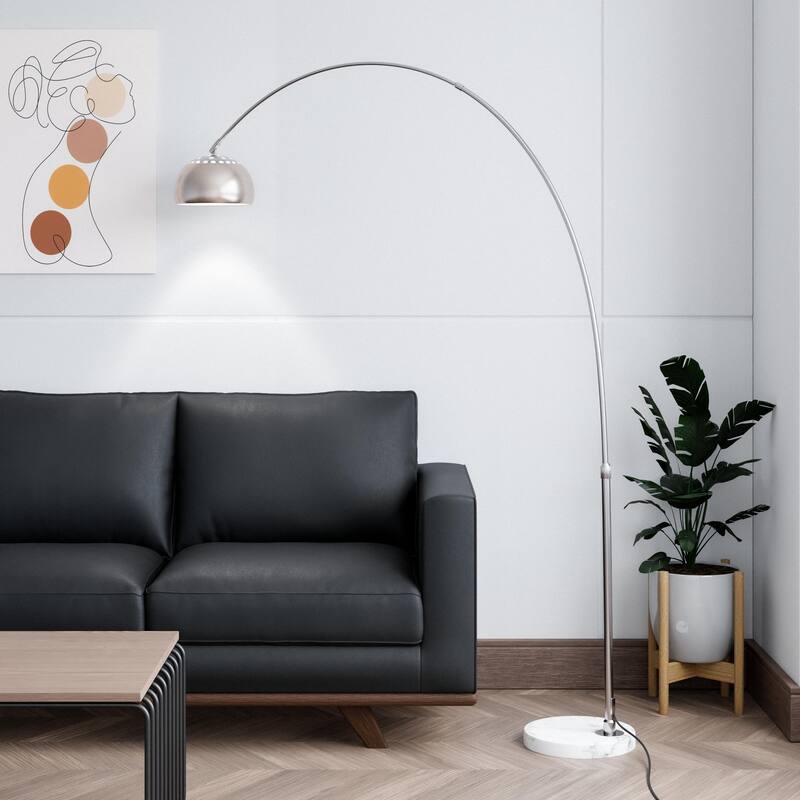 Floor Lamp with White Marble Base and Metal Lamp Shade Arco Collection - 76"